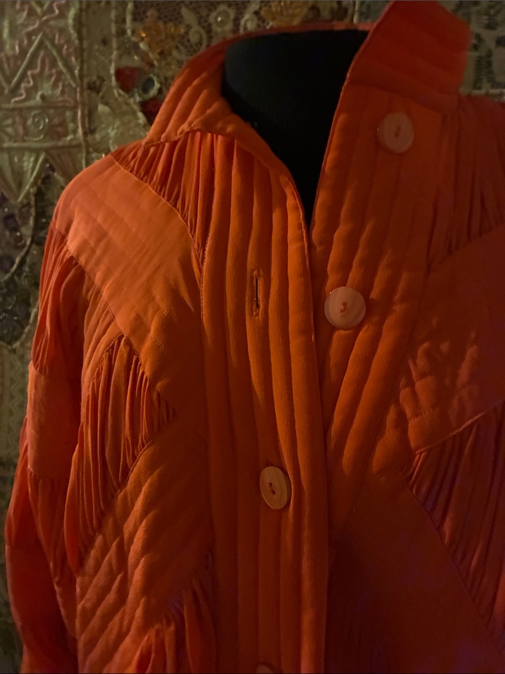 Cache Orange Textured Button-Front Bomber Jacket - Picture 3 of 5